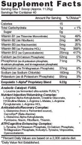 EVP Nutrition label